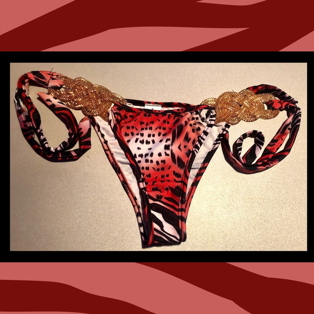 Animal Print String Bikini w/ Gold Emblems NWT - Picture 6 of 9